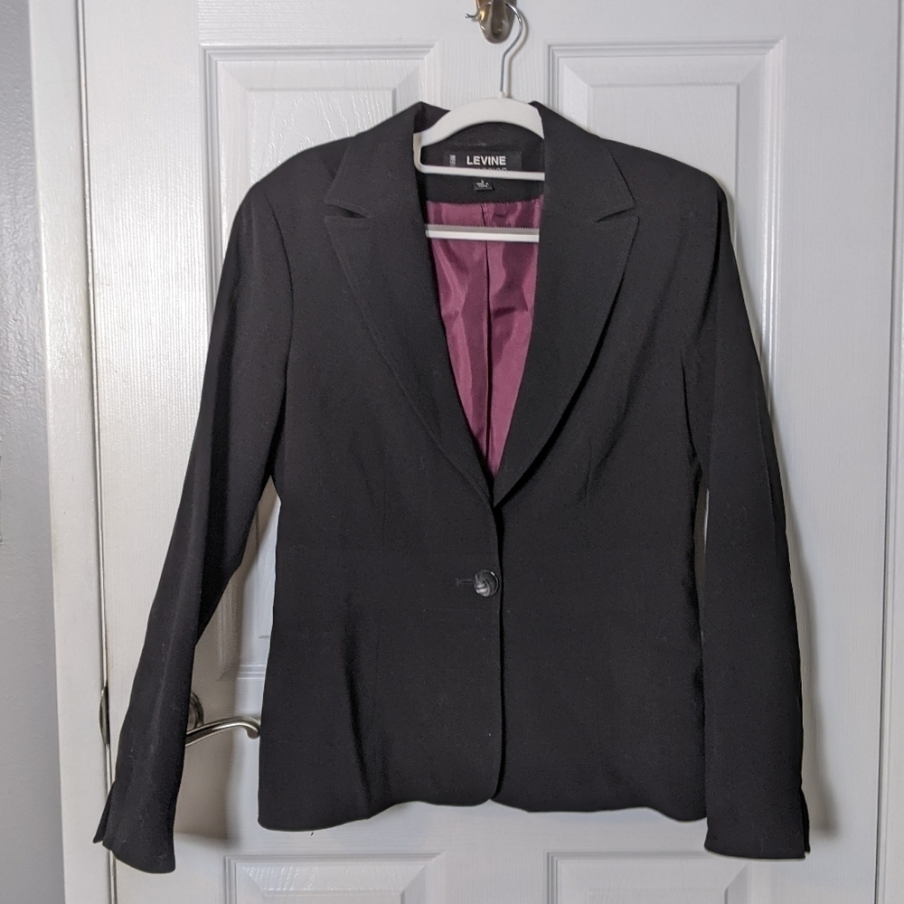 Vintage Maroon Lined Larry Levine Classics Single Button Black Blazer‎ Size 8